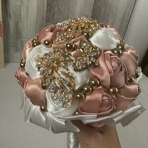 Elegant Pink and White Satin Rose Bouquet